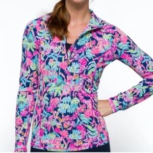 Lilly Pulitzer oyster bay navy SEEN AND HERD JUSTINE SUNGUARD Half Zip Luxletic